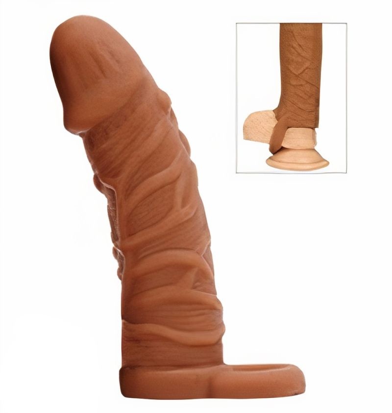 Manson penis realist, fabricat din silicon lichid Ben Cock Extender +1 cm, Liquid Silicone, Brown