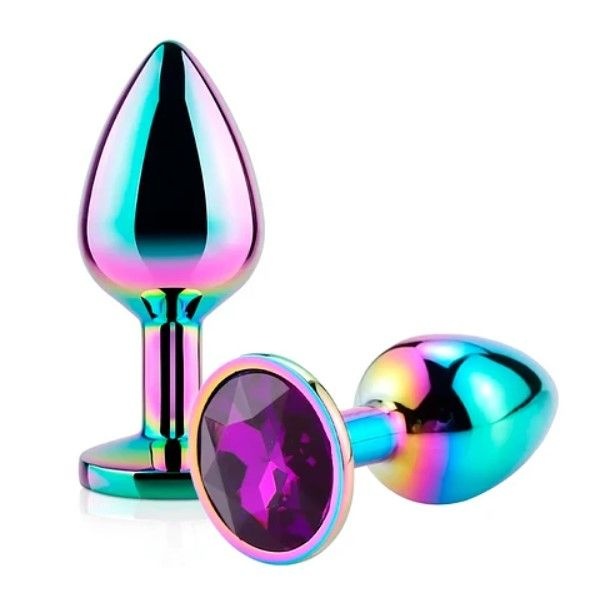 Metal Anal Plug, Small, Multicolor, Dark Purple Crystal