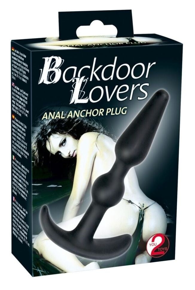 Plug anal negru in forma de ancora Ax cu margele Silicone Butt Plug