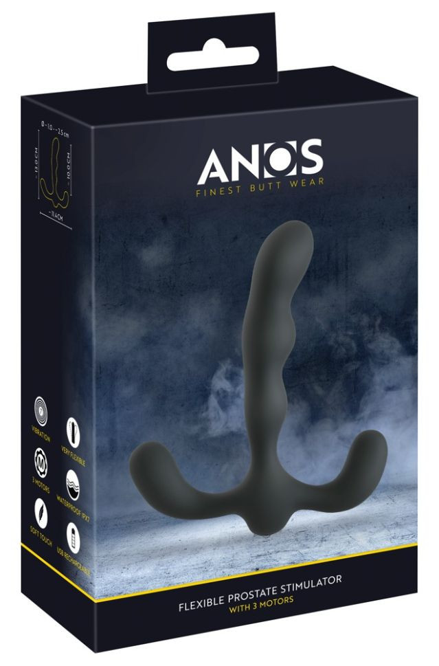 Plug anal vibrator flexibil cu 3 motoare Anos Flexible Prostate Stimulator with 3 Motors (13 cm)