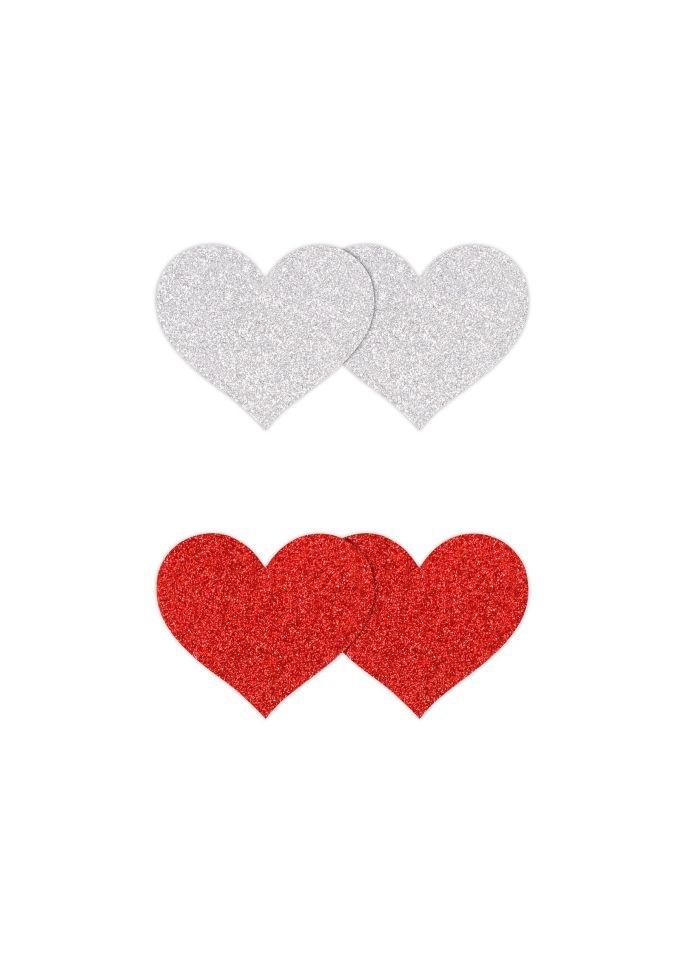 Set de 2 accesorii autoadezive sub forma de inima pentru sfarcuri Pasties Glitter Hearts 2 Pair, red - 1 | YEO