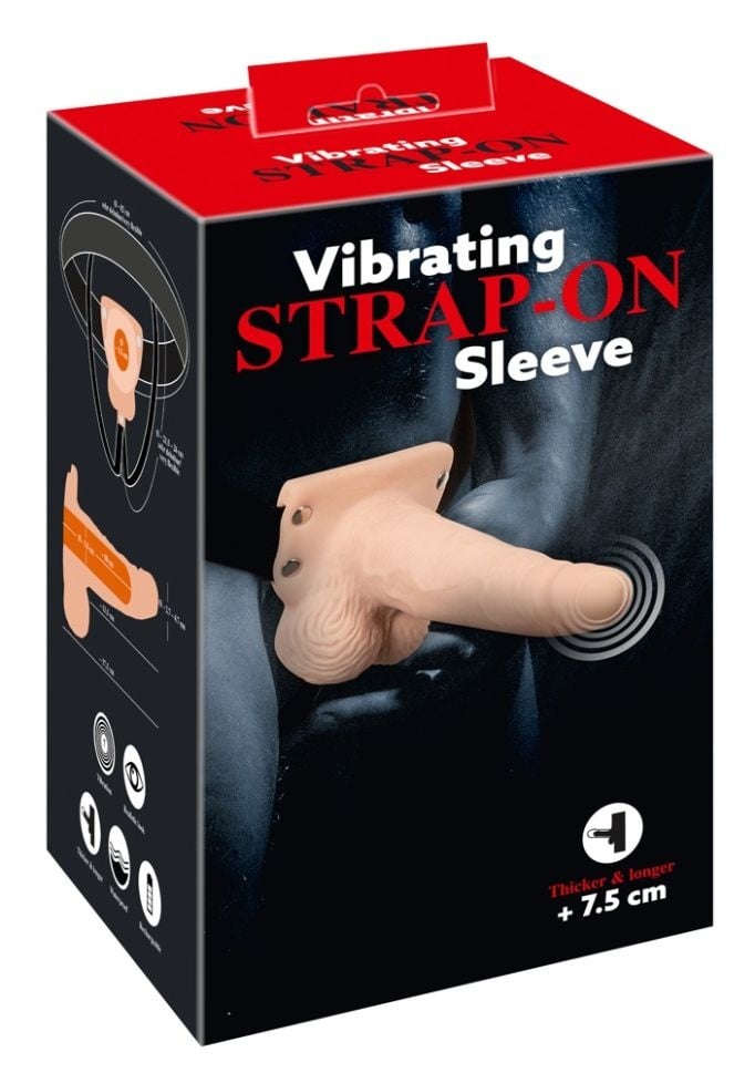 Strap-on Cu dildo realist, gol, pe un ham foarte elastic prevazut cu 7 moduri de vibratie Strap-On Sleeve 17.5cm