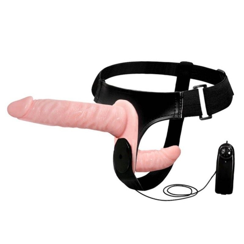 Strap On cu vibratie dubla si ham reglabil Double Head cu Vibratii