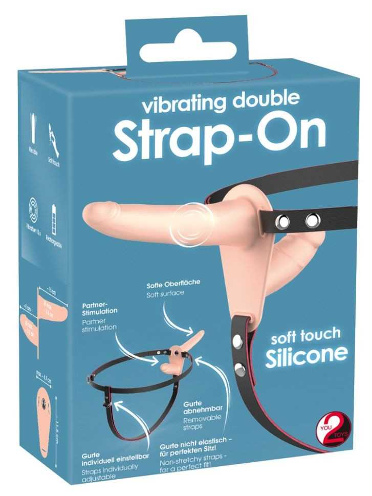 Strap-on dublu din silicon cu vibratii