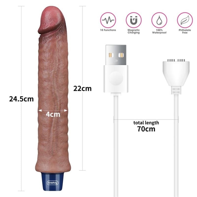 Vibrator clasic din silicon cu 10 moduri de vibratii puternice REAL SOFTEE Rechargeable (24.5cm)