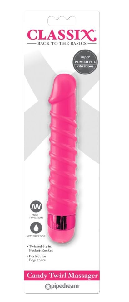 Vibrator clasic subtire cu gland pronuntat si vibratie Candy Twirl Massager (16,2 cm)