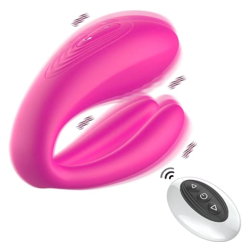 Vibrator cu dubla stimulare cu telecomanda , Remote Control, 10+10 moduri de vibratii, Silicone