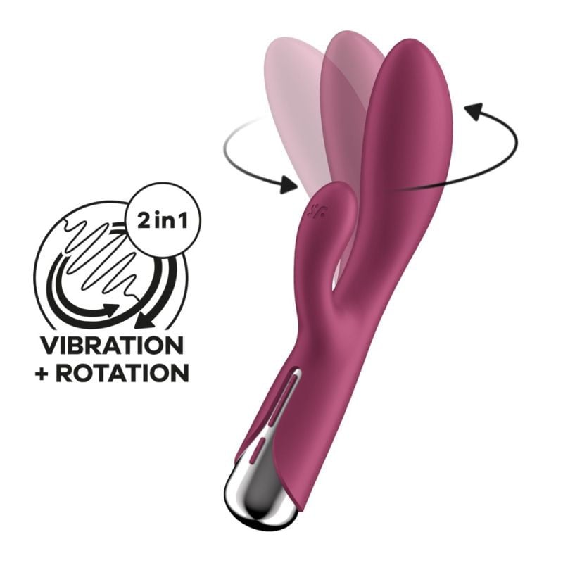 Vibrator iepure cu 12 programe de vibratii intense si 5 programe suplimentare de rotatie Satisfyer Spinning Rabbit 1, red (20cm) - 1 | YEO