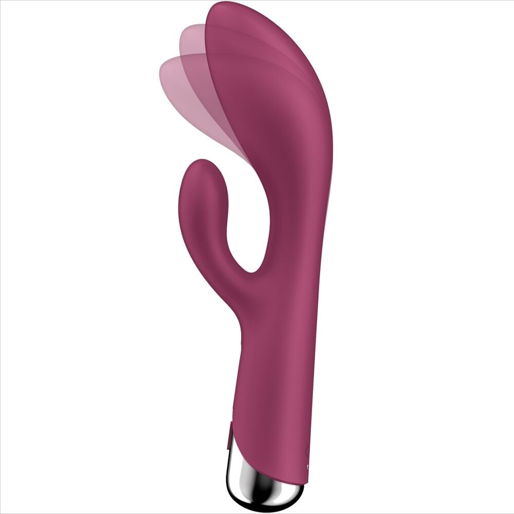 Vibrator iepure cu 12 programe de vibratii intense si 5 programe suplimentare de rotatie Satisfyer Spinning Rabbit 1, red (20cm)