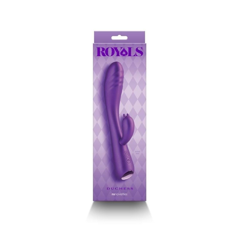 Vibrator rafinat din silicon, cu stimulator clitoridian Royals - Duchess -Metallic Purple (21.2cm)