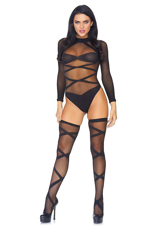 2 pc Opaque Sheer Criss Cross Bodysuit A in SexShop KUR Romania