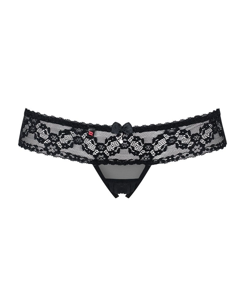 Chilotei din tul si dantela elastica prevazuti cu decupaj inghinal Obsessive 837-THC-1 black - S/M