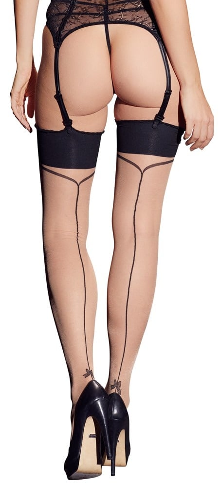 Ciorapi pentru portjartier Culoare bej/negru, Cotelli Legwear - marime L (4) - 1 | YEO