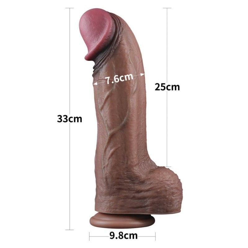 Dildo realist din silicon cu ventuza 13' Dual Layered Silicone Cock XXL (33cm x 7.6cm)