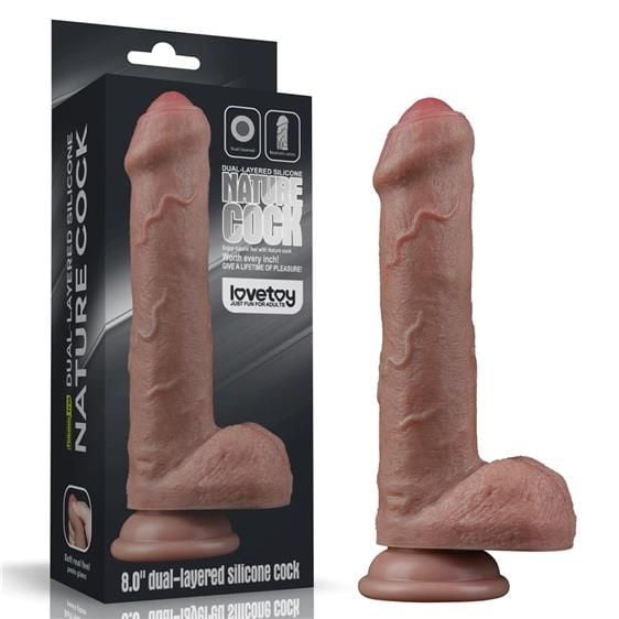 Dildo realist Nature Cock, Double Density Silicone, Brown, 20 cm