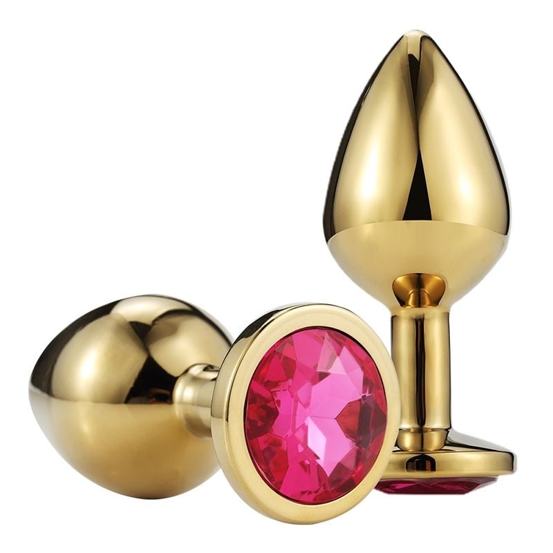 Dop Anal Plug Metallic Buttplug, Medium, Gold/Fuchsia