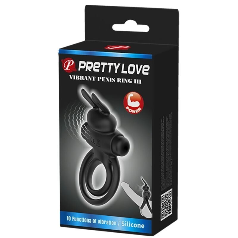 Inel penis cu stimulare clitoridiana Pretty Love Vibro Penis Ring Bunny III Black