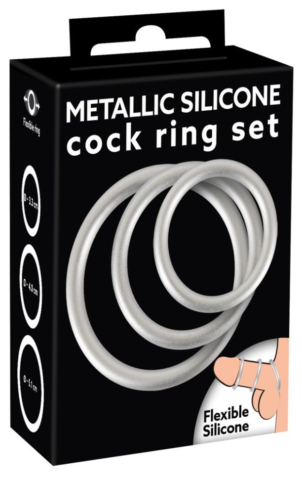 Inele din silicon cu aspect metalic Metallic Silicone Cock Ring Set