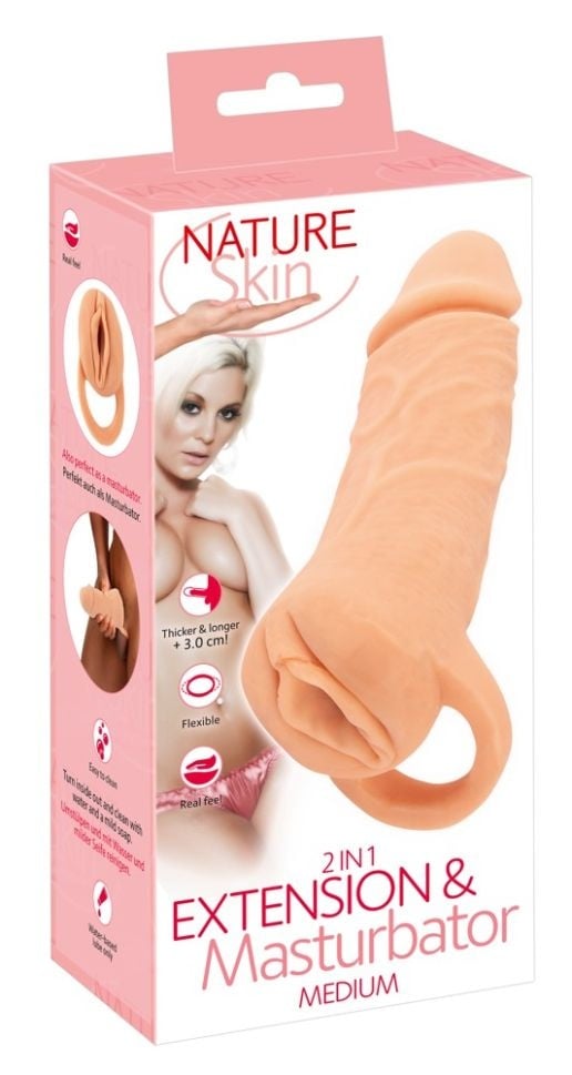 Manson pentru penis 2in1 Extension + Masturbator (18.5cm)