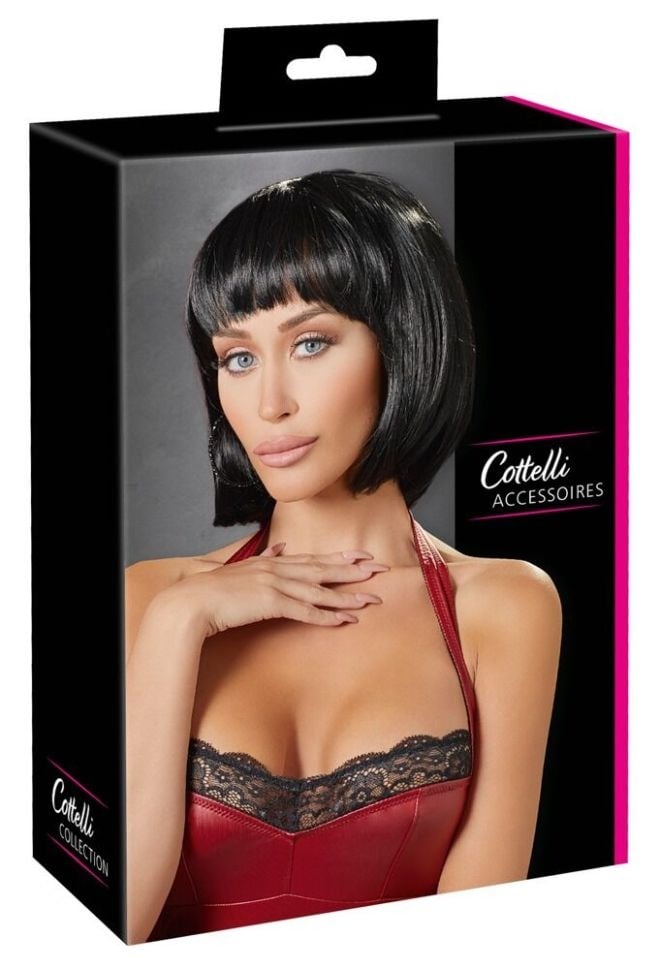 Peruca neagra, scurta, ajustabila Black Bob Wig