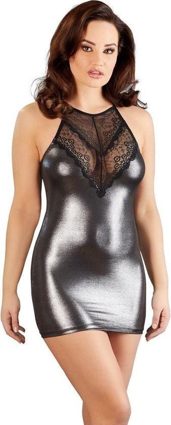 Rochie sexy, mulata, fara maneci, cu aspect lucios Red Corner, negru - XS