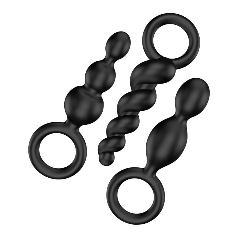 Set de 3 dopuri anale cu inel la baza Satisfyer Plugs Black set of 3