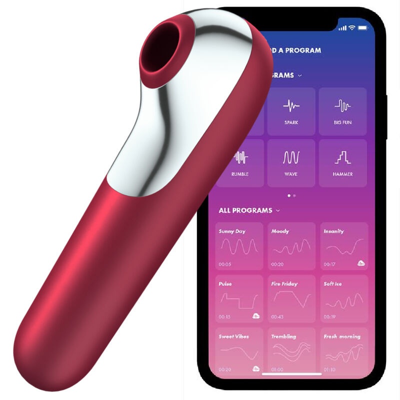 Stimulator clitoris si vibrator punct G inteligent SATISFYER Dual Red - Vibratii + Unde Presiune