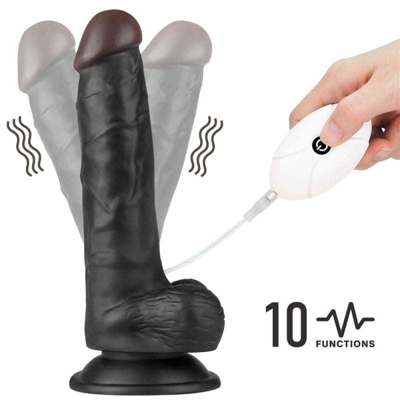 Strap-on cu ham si curea reglabile, prevazut cu un vibrator realist Black (20cm)