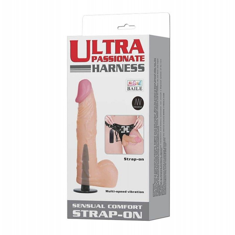 Strap-on cu vibrator realist si ham complet reglabil, cu telecomanda Ultra Passionate Harness 16.7cm - 2 | YEO