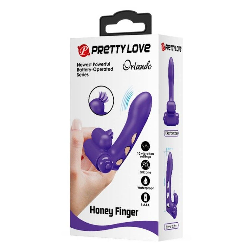 Vibrator cu manson pentru degete cu stimulator pentru clitoris Pretty Love Orlando Purple (9cm)