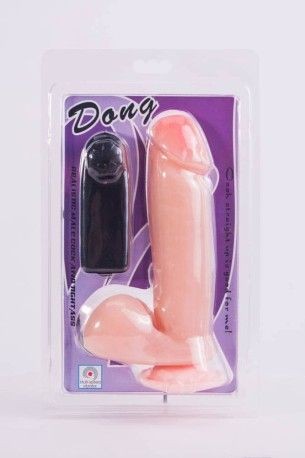 Vibrator cu telecomanda prevazut cu un ax flexibil, cu vene si ventuza de fixare Dong Flesh 20cm