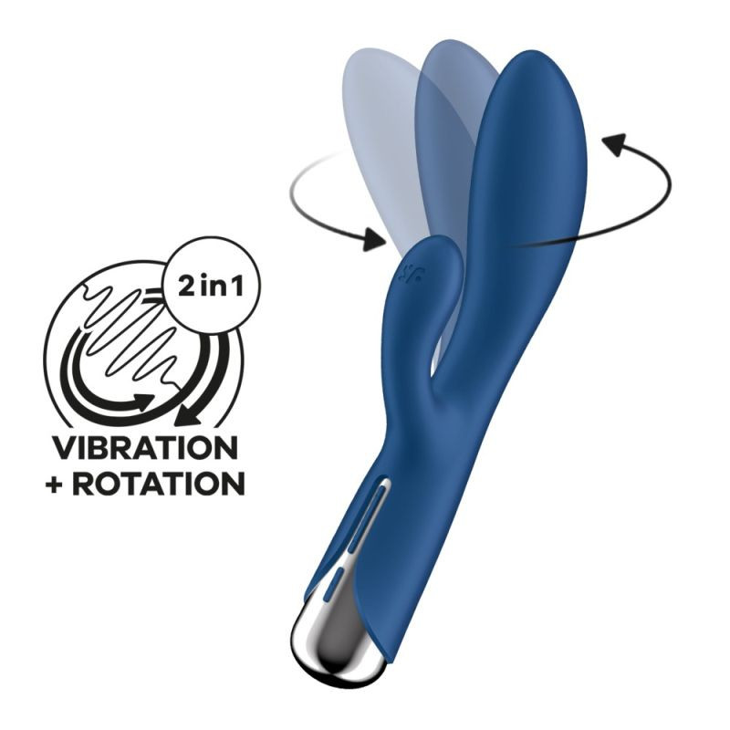 Vibrator iepure cu 12 programe de vibrații intense Satisfyer Spinning Rabbit 1, blue (20cm) - 1 | YEO