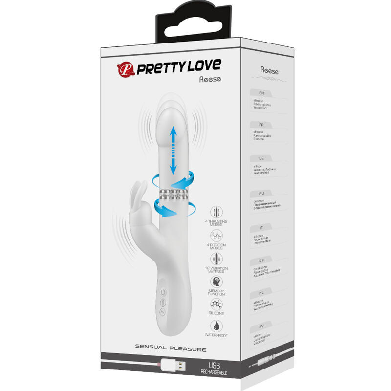 Vibrator Rabbit cu vibrații, împingeri și rotații PRETTY LOVE – REESE (24.8cm)