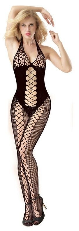 Bodystocking prevazut cu decupaj in zona intima Elisa Crotchless,black, S-L