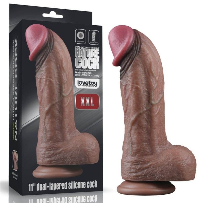 Dildo cu ventuza din silicon cu doua straturi 11\'\' Dual Layered Silicone Cock XXL (28cm)