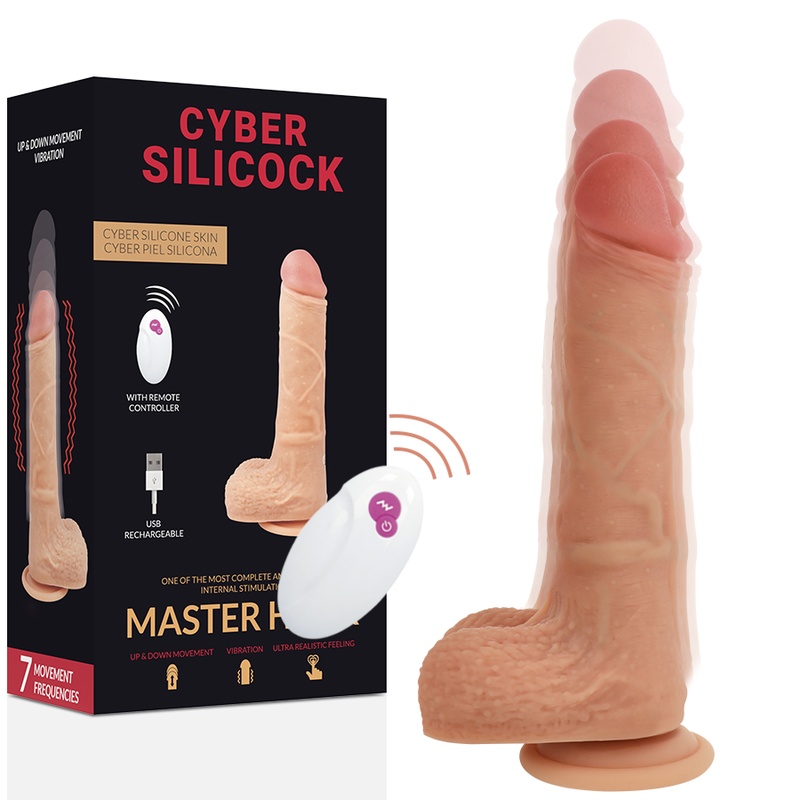 Dildo cu vibratii si miscare sus jos cu telecomanda CYBERSILICOCK Master Huck 20 cm diam 4 cm