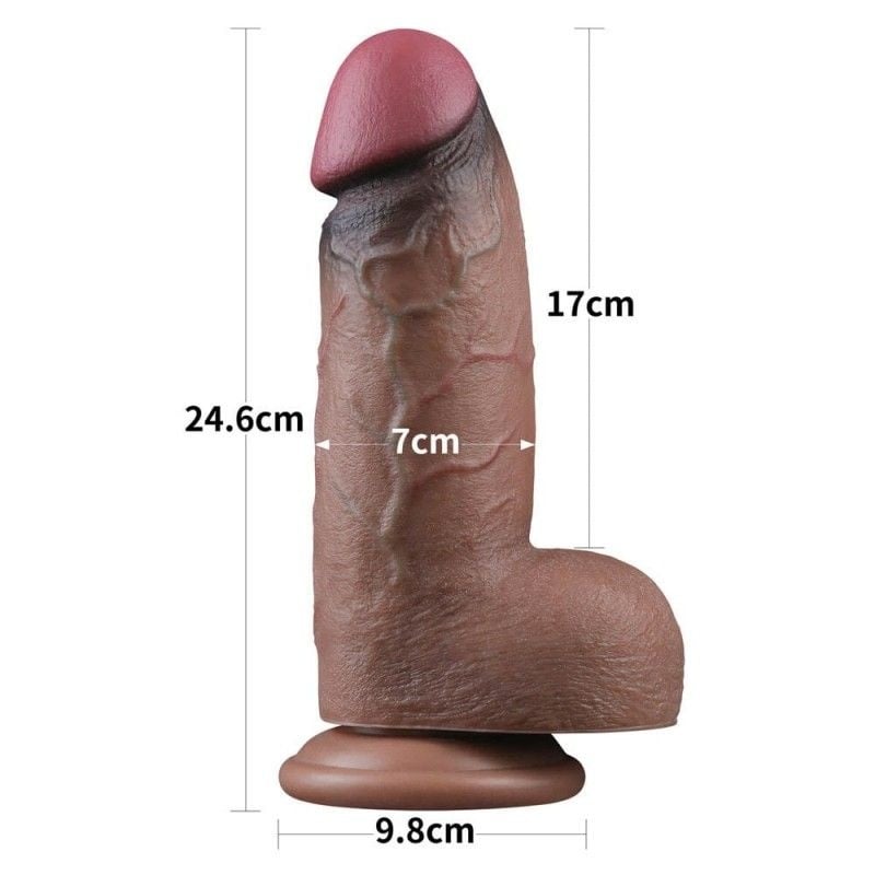 Dildo din silicon cu un ax cu doua straturi, cap bombat si bile texturate 9.5\'\' Dual Layered Silicone Cock XXL (24.6cm x 7cm) - 1 | YEO