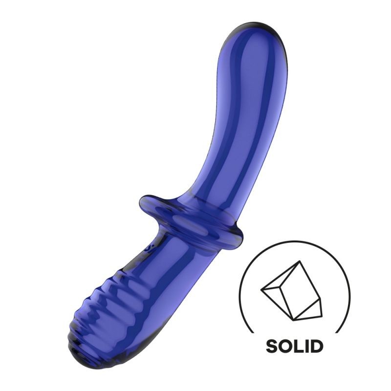 Dildo dublu din sticla borosilicata solida Satisfyer Double Double Crystal light blue (20cm) - 2 | YEO