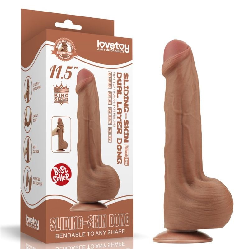 Dildo realist gigantic 11.5\'\' King Sized Sliding Skin Dual Layer Dong Brown (29cm)