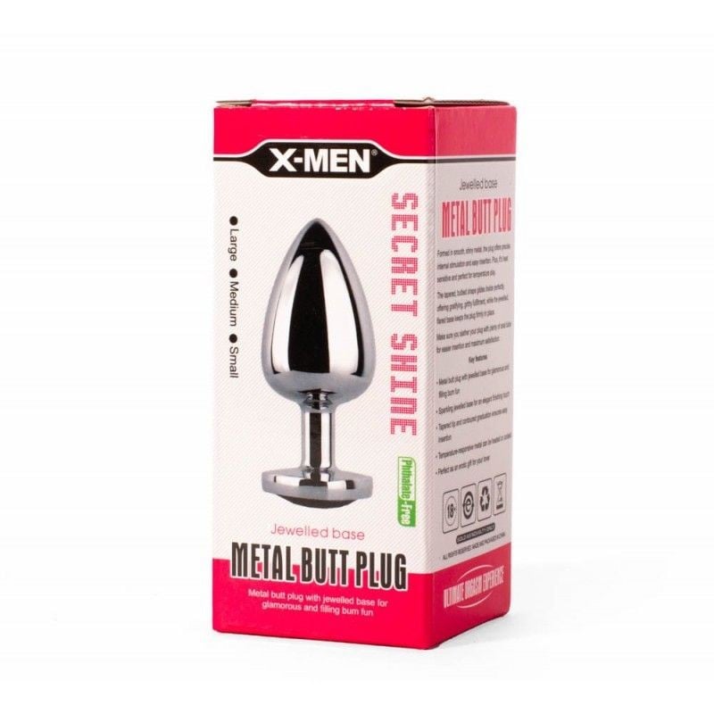 Dop anal din metal X-men Large Secret Shade (9.5cm) Baza texturata cu diamant rosu