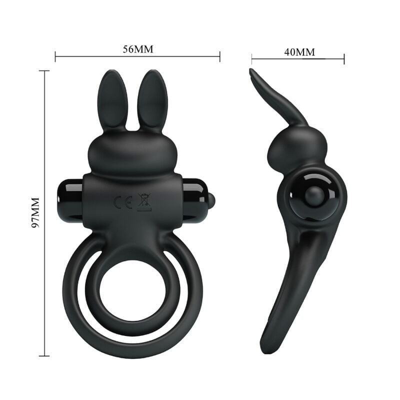 Inel penis cu stimulare clitoridiana Pretty Love Vibro Penis Ring Bunny III Black - 1 | YEO