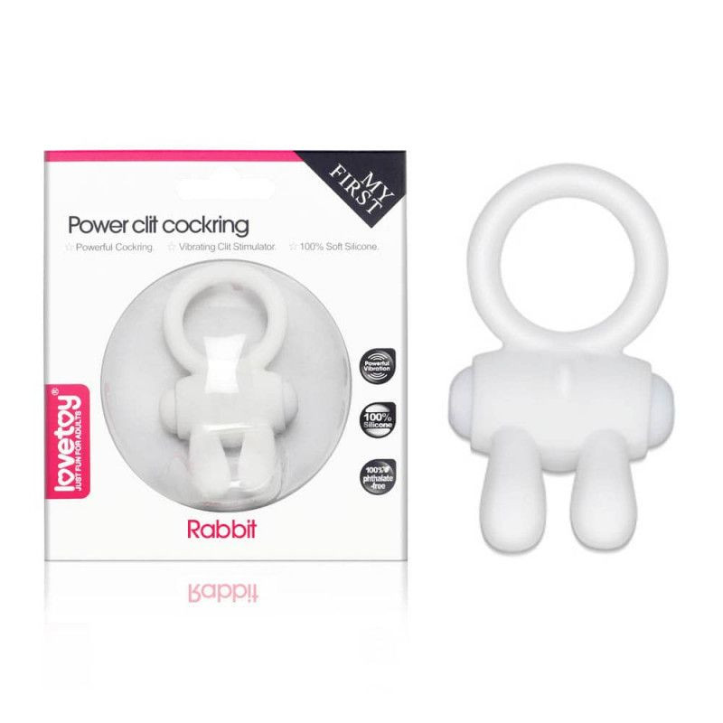 Inel vibrator puternic cu stimulator clitoridian Power Clit Cockring White