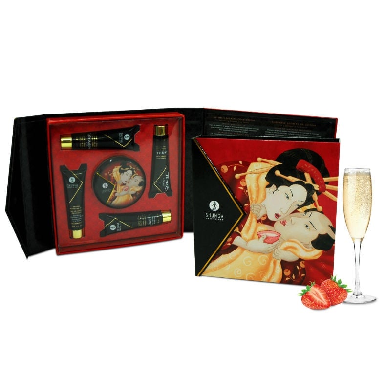 Kit masaj erotic pentru cupluri Shunga - Secret Geisha Strawberries and Cava Kit - 1 | YEO