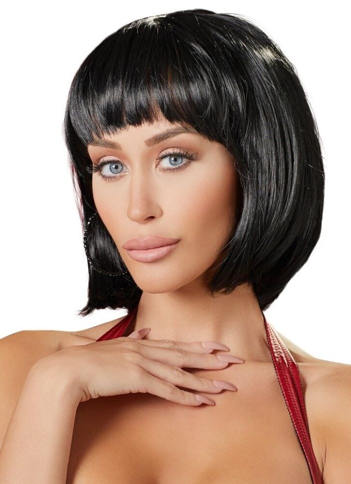 Peruca neagra, scurta, ajustabila Black Bob Wig