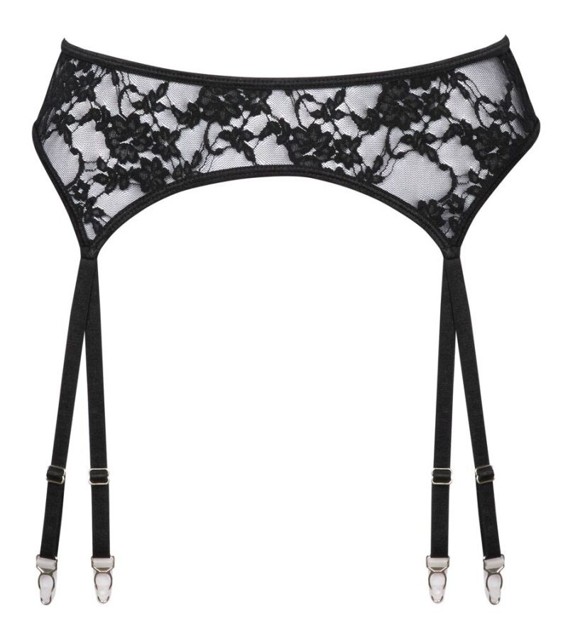 Portjartiera dantela florala neagra Suspender Belt S/M - 1 | YEO