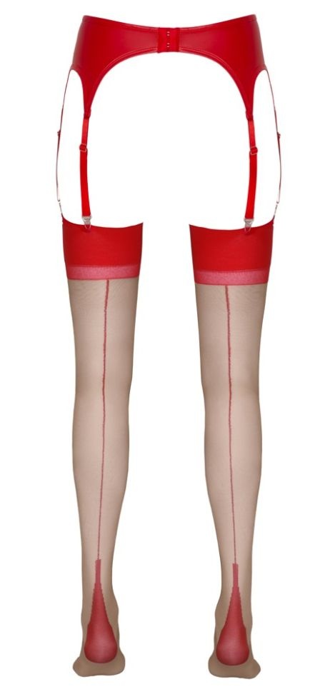 Stockings skin/red, Cotelli Legwear - L (4) - 2 | YEO