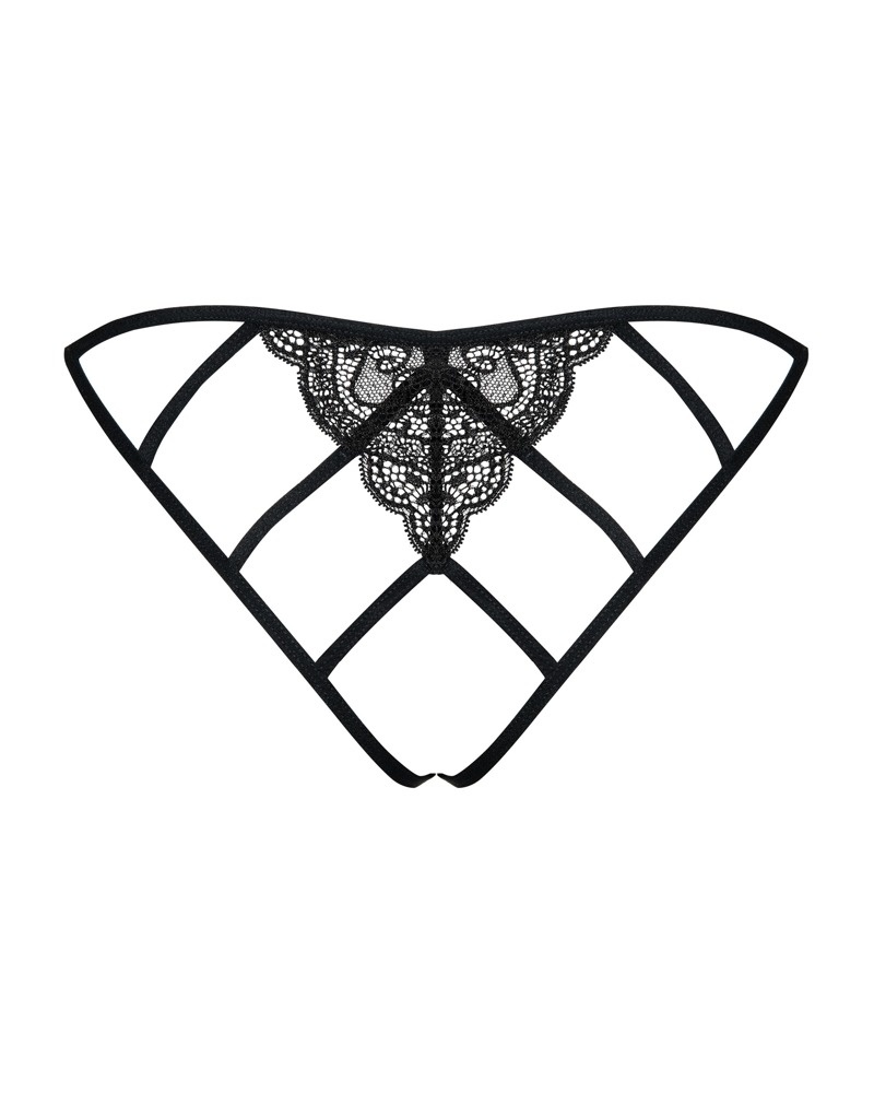 Tanga cu decupaj in zona intima, fabricat din dantela fina si barete subtiri Obsessive, black - L/XL - 1 | YEO