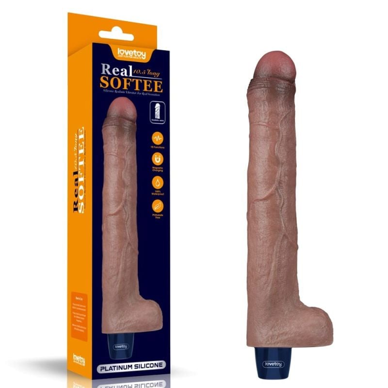 Vibrator clasic din silicon moale cu 10 moduri de vibratii REAL SOFTEE Rechargeable (26.5cm)