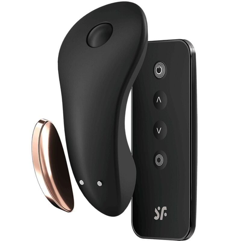 Vibrator din silicon pentru chiloti cu telecomanda Satisfyer Little Secret Black (8.5cm)