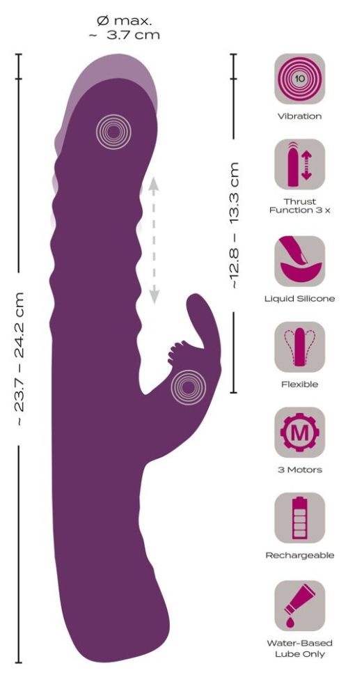 Vibrator Rabbit cu un stimulator de clitoris Silicon lichid - miscare de impingere, Javida - 1 | YEO